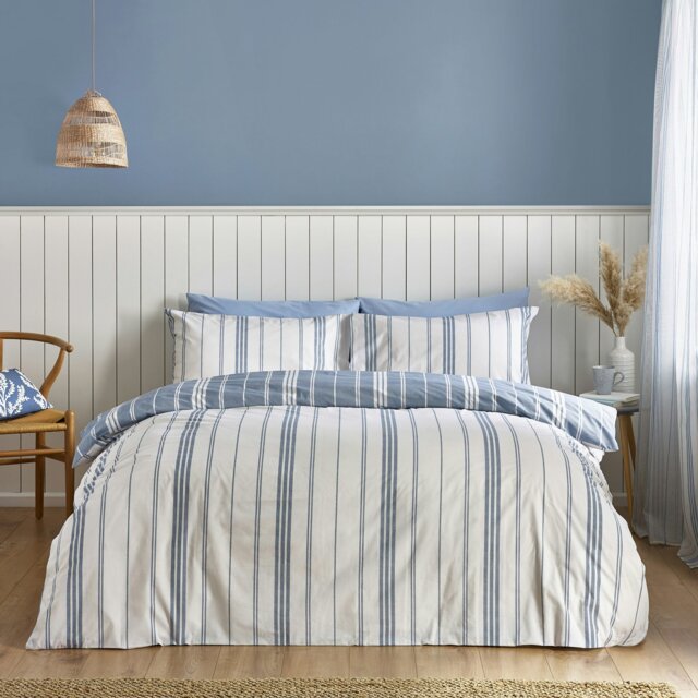 Rackhams Harbour Stripe Reversible Duvet Cover Set - Blue - King - image 1