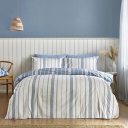 Rackhams Harbour Stripe Reversible Duvet Cover Set - Blue - King - thumbnail 1