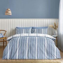 Rackhams Harbour Stripe Reversible Duvet Cover Set - Blue - King - thumbnail 2