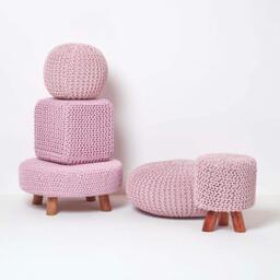 Rackhams Tall Cotton Knitted Footstool on Legs - Plum - thumbnail 6