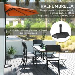 Rackhams 2.7m Metal Frame Garden Furniture Parasol Half Round Umbrella Orange - Space-saving, wall-mounted - Patio Umbrella - Orange - thumbnail 5
