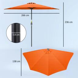 Rackhams 2.7m Metal Frame Garden Furniture Parasol Half Round Umbrella Orange - Space-saving, wall-mounted - Patio Umbrella - Orange - thumbnail 3