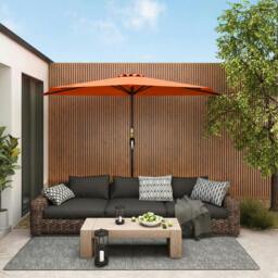Rackhams 2.7m Metal Frame Garden Furniture Parasol Half Round Umbrella Orange - Space-saving, wall-mounted - Patio Umbrella - Orange - thumbnail 1