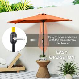 Rackhams 2.7m Metal Frame Garden Furniture Parasol Half Round Umbrella Orange - Space-saving, wall-mounted - Patio Umbrella - Orange - thumbnail 4