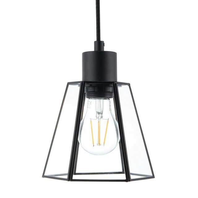 Rackhams Industrial Lantern Pendant Lamp Shade in Matte Black with Clear Glass - image 1