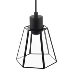 Rackhams Industrial Lantern Pendant Lamp Shade in Matte Black with Clear Glass - thumbnail 3