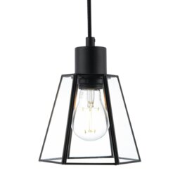 Rackhams Industrial Lantern Pendant Lamp Shade in Matte Black with Clear Glass - thumbnail 2