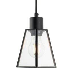 Rackhams Industrial Lantern Pendant Lamp Shade in Matte Black with Clear Glass - thumbnail 5