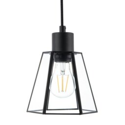 Rackhams Industrial Lantern Pendant Lamp Shade in Matte Black with Clear Glass