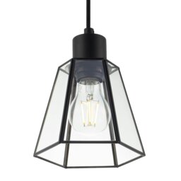 Rackhams Industrial Lantern Pendant Lamp Shade in Matte Black with Clear Glass - thumbnail 4