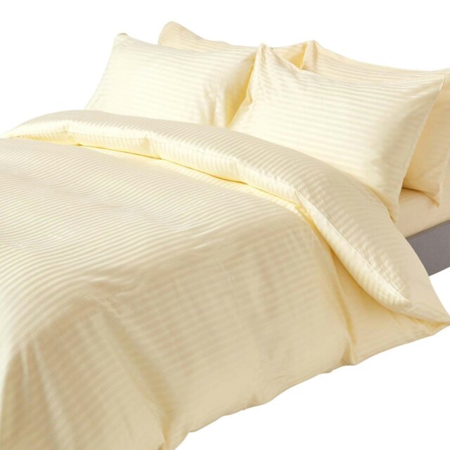 Rackhams Silky 330 TC Egyptian Cotton Satin Stripe Duvet Cover Set - Pastel Yellow - King - image 1