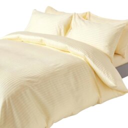 Rackhams Silky 330 TC Egyptian Cotton Satin Stripe Duvet Cover Set - Pastel Yellow - King