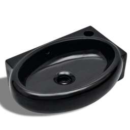 Rackhams Ceramic Bathroom Sink Basin Faucet/Overflow Hole Black Round - thumbnail 2