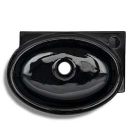 Rackhams Ceramic Bathroom Sink Basin Faucet/Overflow Hole Black Round - thumbnail 4