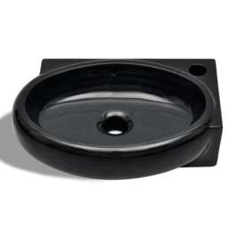Rackhams Ceramic Bathroom Sink Basin Faucet/Overflow Hole Black Round - thumbnail 5