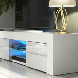 Rackhams Striking 130cm TV Unit & Cabinet White High Gloss Doors Free LED Lights - 130 cm - MDF/Chipboard - White Matt Body & White Gloss Doors - thumbnail 5
