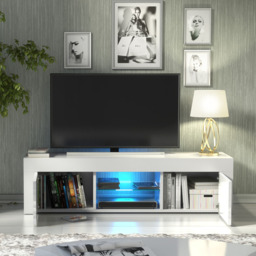 Rackhams Striking 130cm TV Unit & Cabinet White High Gloss Doors Free LED Lights - 130 cm - MDF/Chipboard - White Matt Body & White Gloss Doors - thumbnail 4