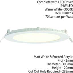 Rackhams Ultra Slim Round Flush Ceiling Light 24W Warm White LED 3000k Corridor Lamp - thumbnail 2