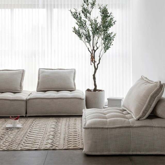 Rackhams Borcem Singe Seater, Two Seater, Three Seater Sofa, Linen, Modular Sofa - White - Two Seater 185cm - image 1