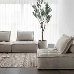 Rackhams Borcem Singe Seater, Two Seater, Three Seater Sofa, Linen, Modular Sofa - White - Two Seater 185cm - thumbnail 1