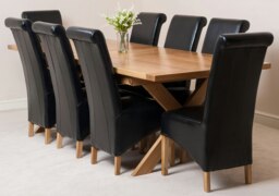 Rackhams Vermont Cross Leg Oak Extending Dining Table with Montana Leather Chairs - 6 chairs - Black - thumbnail 5