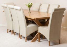Rackhams Vermont Cross Leg Oak Extending Dining Table with Montana Leather Chairs - 6 chairs - Black - thumbnail 3