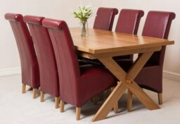 Rackhams Vermont Cross Leg Oak Extending Dining Table with Montana Leather Chairs - 6 chairs - Black - thumbnail 6