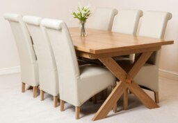 Rackhams Vermont Cross Leg Oak Extending Dining Table with Montana Leather Chairs - 6 chairs - Black - thumbnail 2