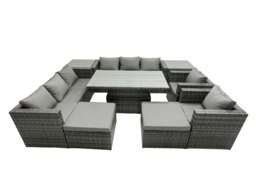 Rackhams 10 Seater Rattan Garden Furniture Set with Dining Table, 2 Sofas, 2 Side Tables, 2 Armchair, 2 Stools - Dark Grey Mixed - thumbnail 2