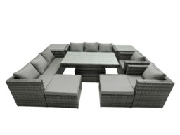 Rackhams 10 Seater Rattan Garden Furniture Set with Dining Table, 2 Sofas, 2 Side Tables, 2 Armchair, 2 Stools - Dark Grey Mixed - thumbnail 3