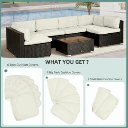 Rackhams Replacement Cushion Covers for Garden Sofa Set, Garden Rattan Sofa Cushion Polyester Cover Replacement Outdoor - No Cushion Included, Cream - thumbnail 4