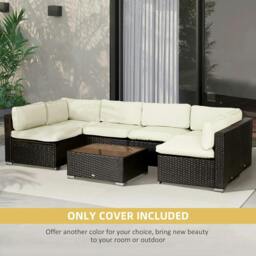 Rackhams Replacement Cushion Covers for Garden Sofa Set, Garden Rattan Sofa Cushion Polyester Cover Replacement Outdoor - No Cushion Included, Cream - thumbnail 6