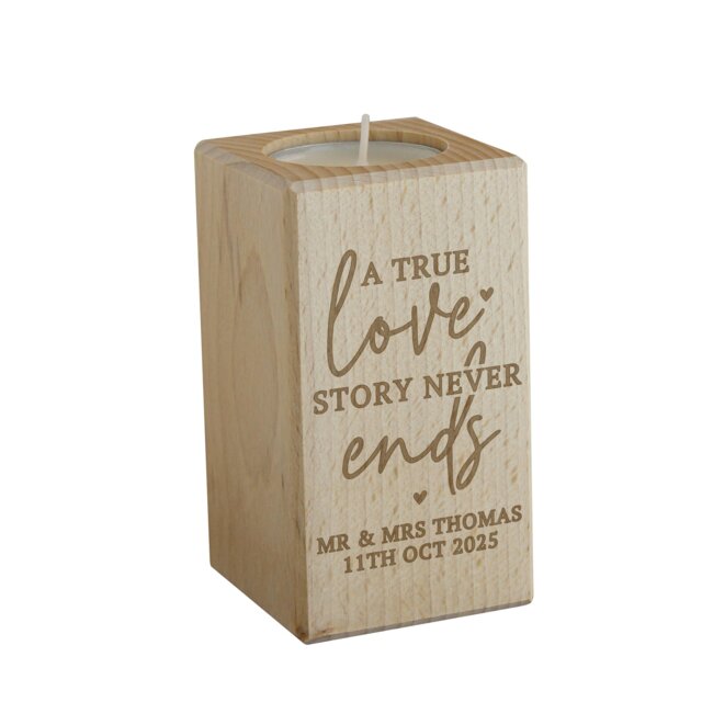 Rackhams Personalised Love Story Wooden Tealight Holder - image 1