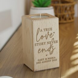 Rackhams Personalised Love Story Wooden Tealight Holder - thumbnail 2