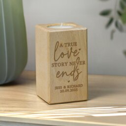 Rackhams Personalised Love Story Wooden Tealight Holder - thumbnail 5