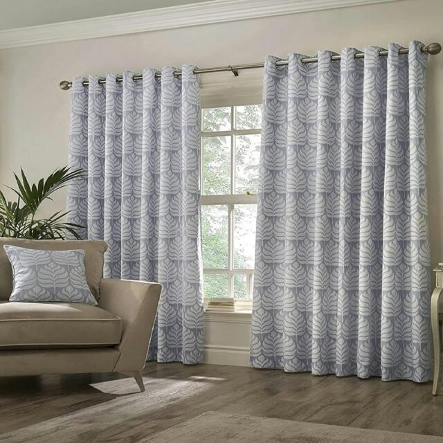 Rackhams Horto Eyelet Curtains - Blue - 90in x 72in - Blue - 100% Polyester - image 1