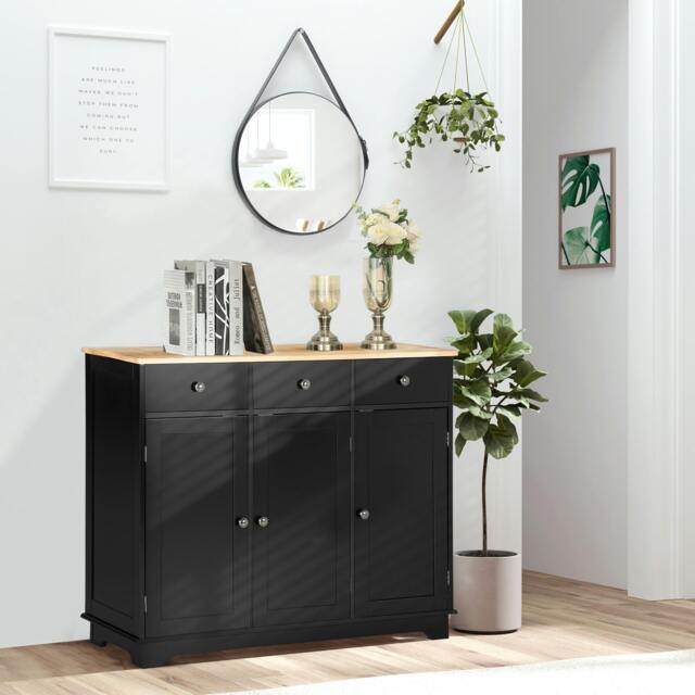 Rackhams Sideboard Buffet Cabinet with Storage Cabinets and Drawers Black - Black - Smooth - Sideboard - image 1