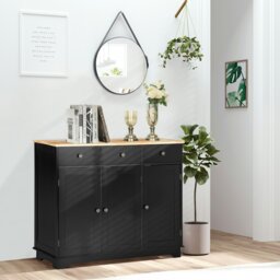 Rackhams Sideboard Buffet Cabinet with Storage Cabinets and Drawers Black - Black - Smooth - Sideboard - thumbnail 3