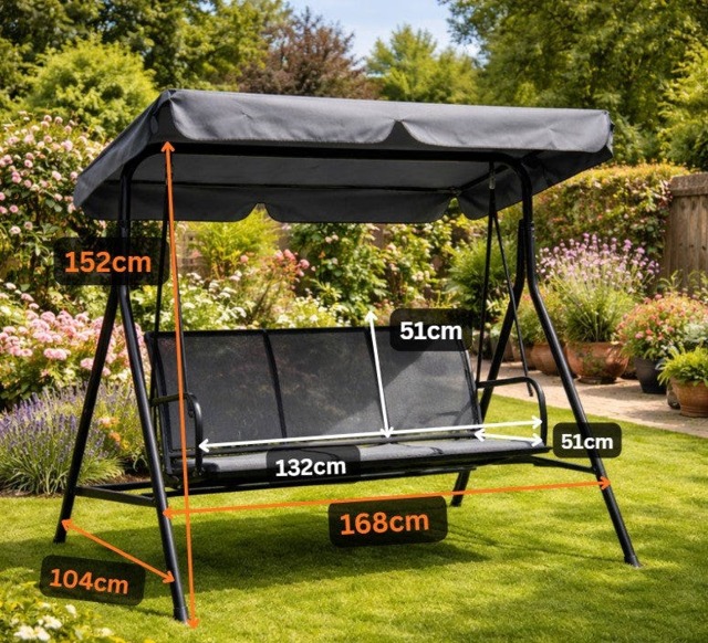 Rackhams Textaline Three Seater Garden Hammock Grey - All-Weather Outdoor Hammock - Gray - image 1