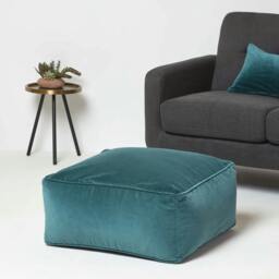 Rackhams Velvet Pouffe Bean Cube - Green - thumbnail 3