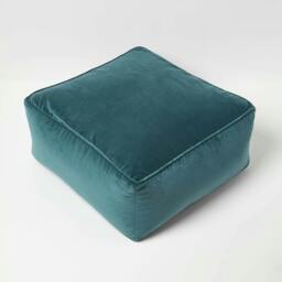 Rackhams Velvet Pouffe Bean Cube - Green - thumbnail 4