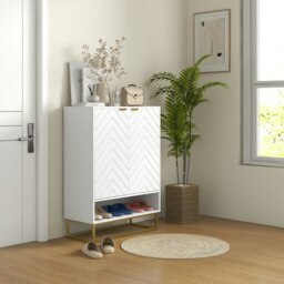 Rackhams Shoe Cabinet with 2 Chevron Doors, Adjustable Shelf for 12 Pairs