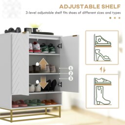 Rackhams Shoe Cabinet with 2 Chevron Doors, Adjustable Shelf for 12 Pairs - thumbnail 4