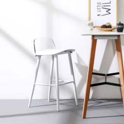 Rackhams DhiaJureen Nordic Bar Stool, Wooden - White - 78cm - thumbnail 3