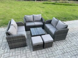 Rackhams 8 Seater Outdoor Garden Furniture Sets Wicker Rattan Furniture Sofa Sets with Square Coffee Table Love seat Sofa 2 Small Footstools - thumbnail 2