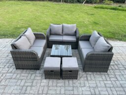 Rackhams 8 Seater Outdoor Garden Furniture Sets Wicker Rattan Furniture Sofa Sets with Square Coffee Table Love seat Sofa 2 Small Footstools - thumbnail 1