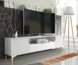Rackhams Luxurious White TV Stand with Fluted Doors & Gold Accents – 200cm Media Console - 200cm  - 1 -  MDF/Chipboard - thumbnail 5