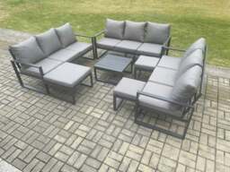 Rackhams Aluminium Outdoor Garden Furniture Set Patio Lounge Sofa with Square Coffee Table 3 Footstools Conservatory Set Dark Grey - thumbnail 2