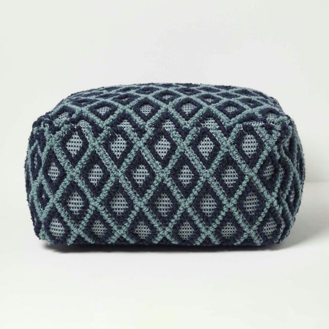 Rackhams Tula Handwoven Textured Navy & Teal Pouffe Bean Cube - image 1