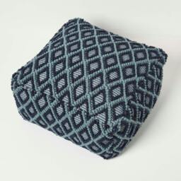 Rackhams Tula Handwoven Textured Navy & Teal Pouffe Bean Cube - thumbnail 5